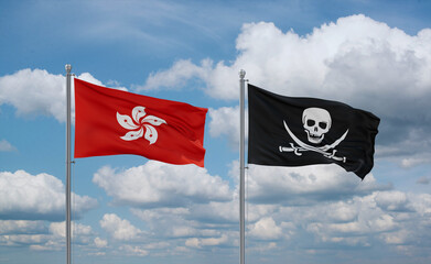 Pirate and Hong Kong flags, country relationship concept