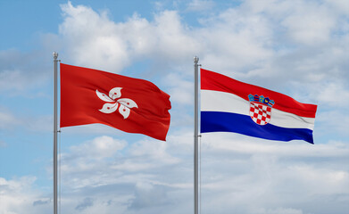 Croatia and Hong Kong flags, country relationship concept