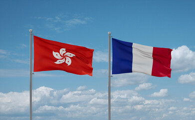 Hong Kong and France flags, country relationship concept