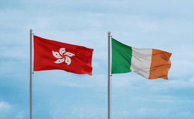 Ireland and Hong Kong flags, country relationship concept