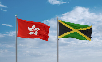 Jamaica and Hong Kong flags, country relationship concept