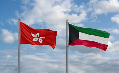 Kuwait and Hong Kong flags, country relationship concept