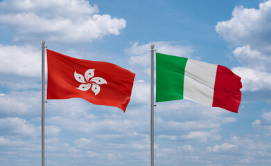 Italy and Hong Kong flags, country relationship concept