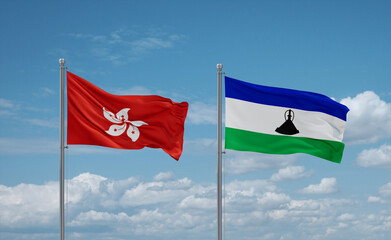 Lesotho and Hong Kong flags, country relationship concept