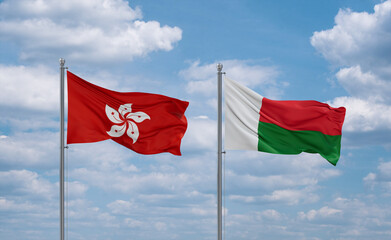 Madagascar and Hong Kong flags, country relationship concept
