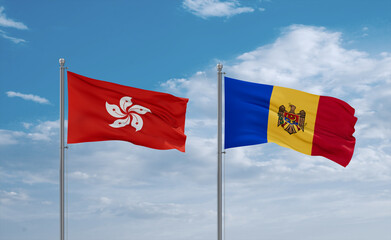 Moldova and Hong Kong flags, country relationship concept