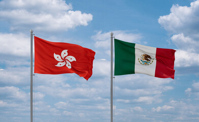Mexico and Hong Kong flags, country relationship concept