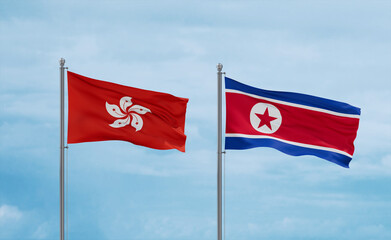 North Korea and Hong Kong flags, country relationship concept