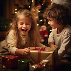 Fototapeta na wymiar parent and child with christmas presents