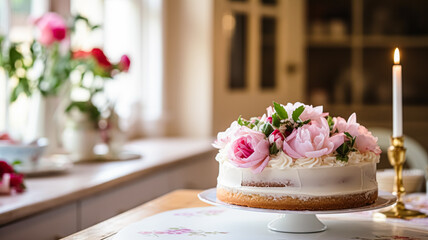 Homemade birthday cake in the English countryside house, cottage kitchen food and holiday baking recipe