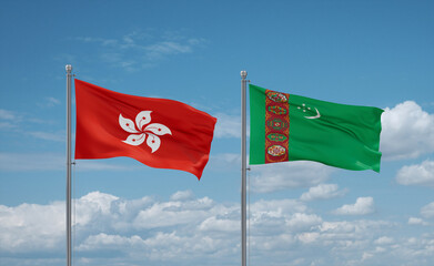Turkmenistan and Hong Kong flags, country relationship concept