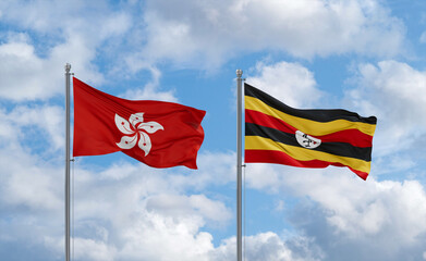Uganda and Hong Kong flags, country relationship concept