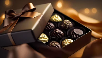 Foto op Canvas Chocolates and chocolate pralines in a gift box as a luxury holiday present, generative ai © Anneleven