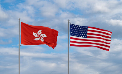 USA and Hong Kong flags, country relationship concepts