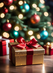 Photo of the Christmas box and Christmas tree 