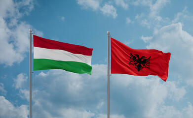 Naklejka na ściany i meble Hungary and Albania national flags, country relationship concept