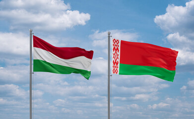 Belarus and Hungary flags, country relationship concept