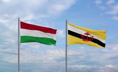 Brunei and Hungary flags, country relationship concepts
