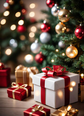 Obraz na płótnie Canvas Photo of the Christmas box and Christmas tree 
