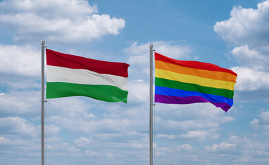 Gay Pride and Hungary flags, country relationship concept