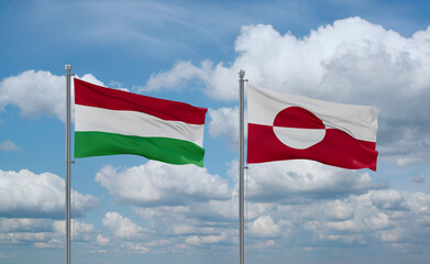 Greenland and Hungary flags, country relationship concept