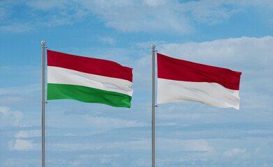 Indonesia and Hungary flags, country relationship concept