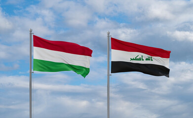 Iraq and Hungary flags, country relationship concept