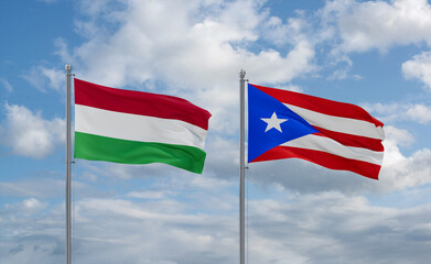 Puerto Rico and Hungary flags, country relationship concept