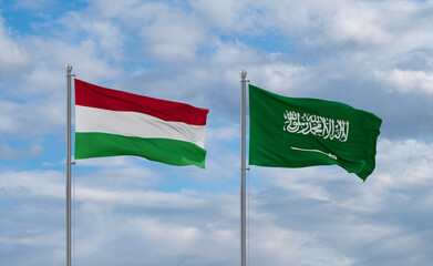 Hungary and Saudi Arabia flags, country relationship concepts