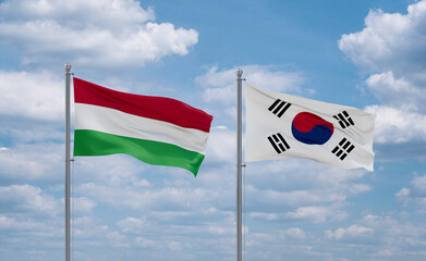South Korea and Hungary flags, country relationship concept