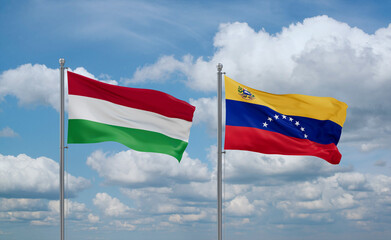 Venezuela and Hungary flags, country relationship concept