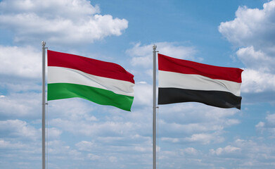 Yemen and Hungary flags, country relationship concept