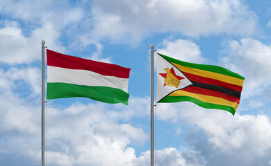 Zimbabwe and Hungary flags, country relationship concept