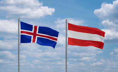Austria and Iceland flags, country relationship concept
