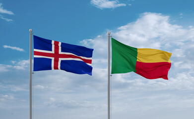 Benin and Iceland flags, country relationship concept