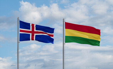 Bolivia and Iceland flags, country relationship concept