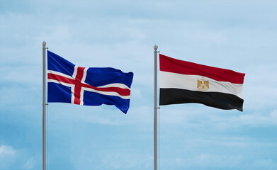 Egypt and Iceland flags, country relationship concept