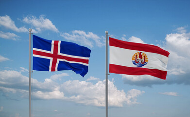 Iceland and French Polynesia flags, country relationship concept