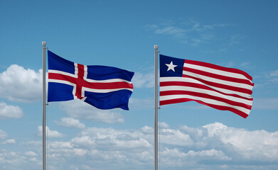 Liberia and Iceland flags, country relationship concept