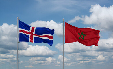 Morocco and Iceland flags, country relationship concept