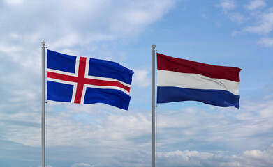 Netherlands and Iceland flags, country relationship concept