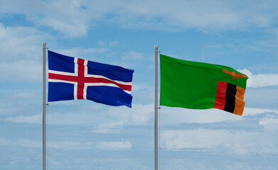 Zambia and Iceland flags, country relationship concept