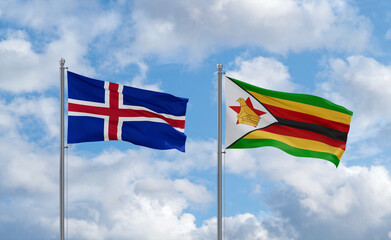 Zimbabwe and Iceland flags, country relationship concept