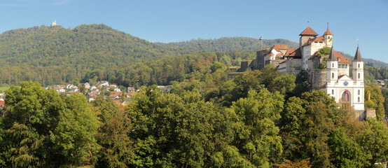 Woods around Aarau showing the castle and Evangelical church, Canton of Aargau