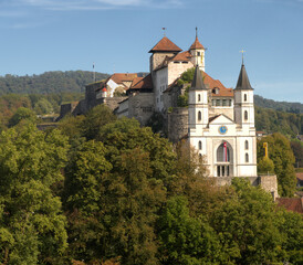 Aarburg castle and Evangelical church, Canton of Aargau