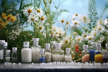 A collection of various types of salts in bottles. Ideal for culinary, spa, or wellness-related projects