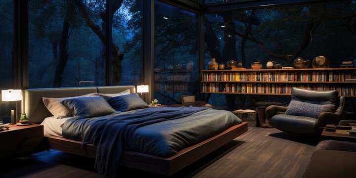 A bedroom that is designed to be both relaxing and peaceful, with a focus on using light and color to create a sense of calm and serenity. AI Generative