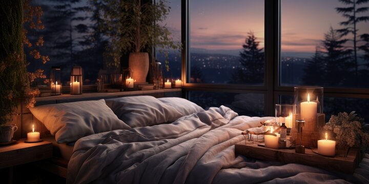 A bedroom that is designed to be both relaxing and peaceful, with a focus on using light and color to create a sense of calm and serenity. AI Generative