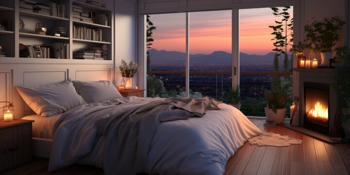 A bedroom that is designed to be both relaxing and peaceful, with a focus on using light and color to create a sense of calm and serenity. AI Generative