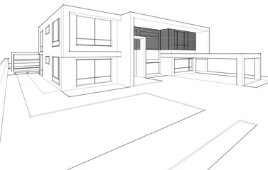 House architecture vector 3d drawing 